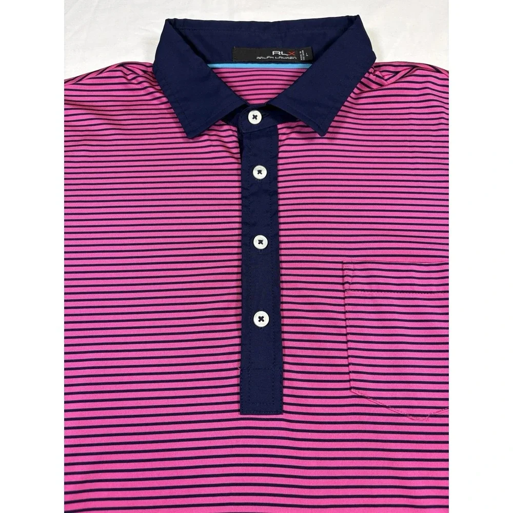 Ralph Lauren Shirt Mens Large Pink Blue RLX Golf Polo Thornblade Performance